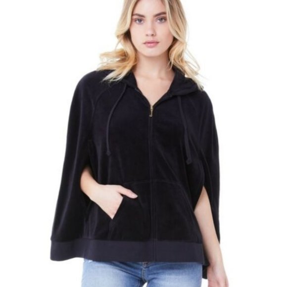 Juicy Couture Sweaters - Juicy Couture Black Label Black Velour Hooded Poncho Size Small NWT